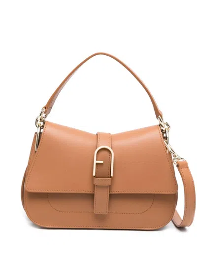 Furla Mini Flow Leather Tote Bag In Brown