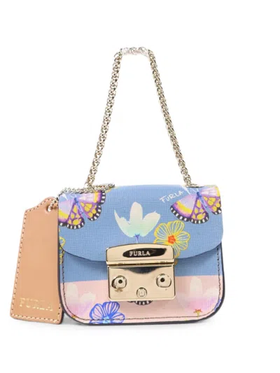 Pre-owned Furla Mini Metropolis Butterfly-print Handbag In Blue