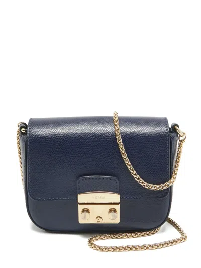 Pre-owned Furla Mini Metropolis Leather Cross Body Bag In Blue