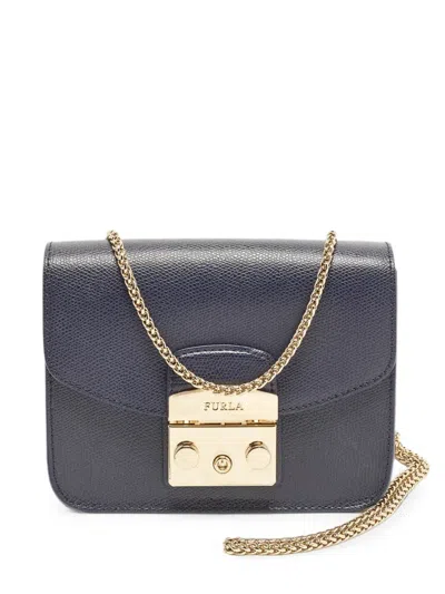 Pre-owned Furla Mini Metropolis Push-lock Crossbody Bag In Blue