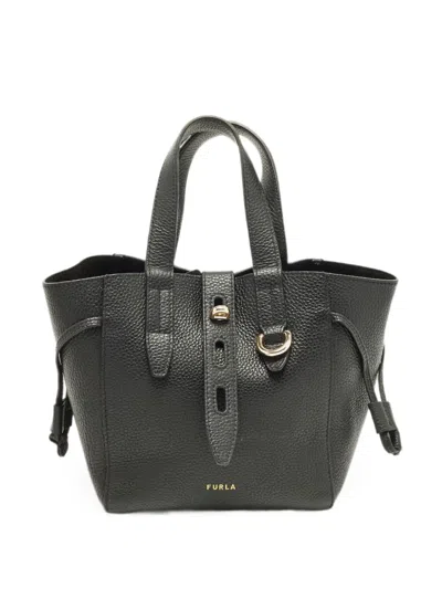 Pre-owned Furla Mini Net Leather Tote Bag In Black