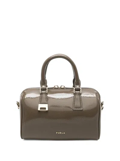 Furla Mini Olivia Boston Patent-leather Tote Bag In Gray