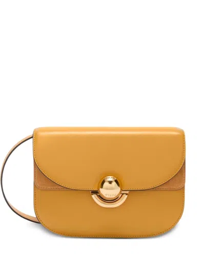 Furla Mini Sfera Leather-suede Flap Bag In Yellow