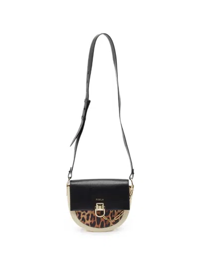 Pre-owned Furla Miss Mimi Leopard-print Crossbody Bag In Black