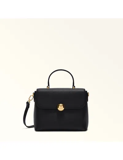 FURLA MOONLIGHT S LEATHER HANDBAG, BLACK