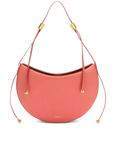 Furla Moonstone M Crescent-shaped Smooth Leather Handbag In Pink