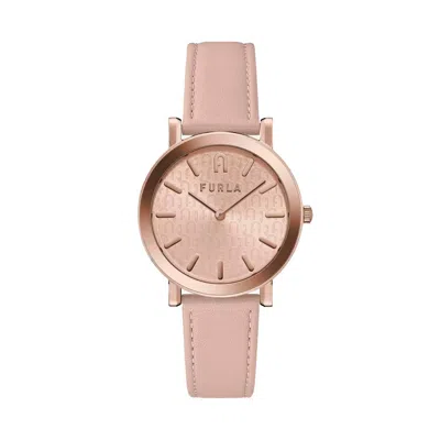 Furla Multicolor Leather Dress Watch In Gold