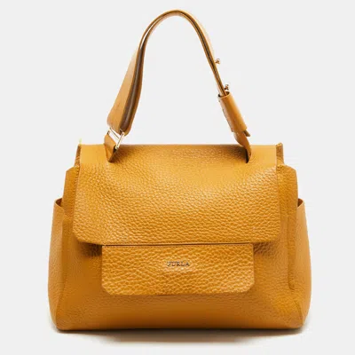Pre-owned Furla Mustard Leather Medium Capriccio Top Handle Bag In Yellow