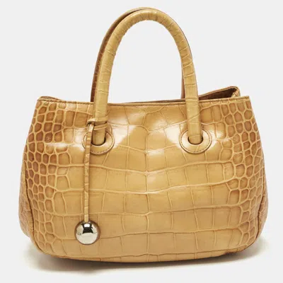 Pre-owned Furla Mustard Yellow Croc Embossed Leather Practica Tote