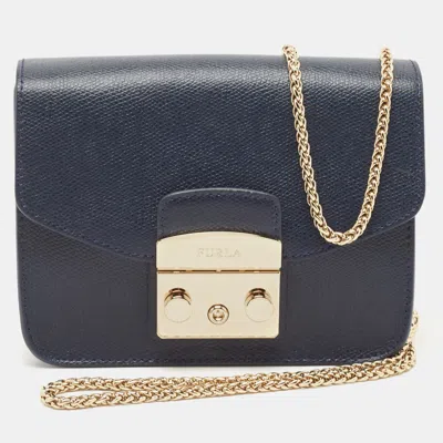 Pre-owned Furla Navy Blue Leather Mini Metropolis Crossbody Bag