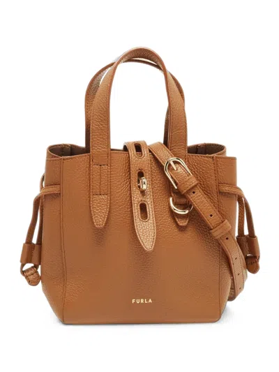 Pre-owned Furla Net Mini Leather Tote Bag In Brown