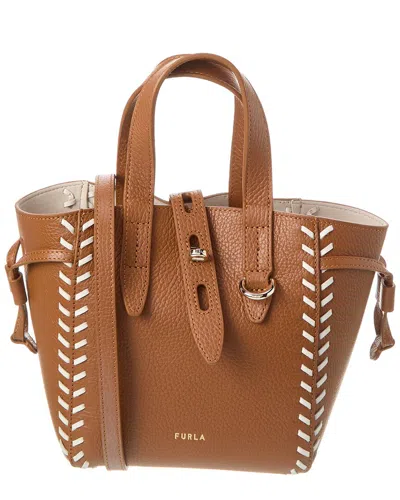 Furla Net Mini Leather Tote In Brown