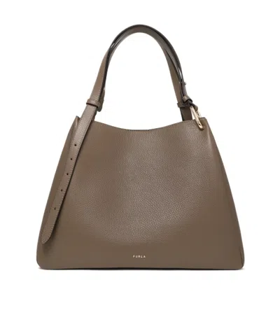 Furla Nuvola Grained Leather Tote Bag In Brown