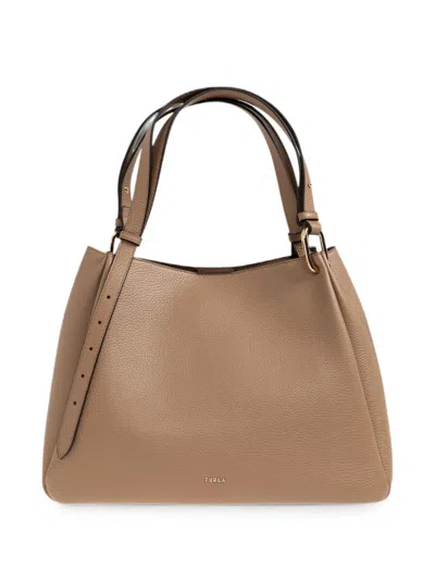 Furla Nuvola Leather Tote Bag In Brown