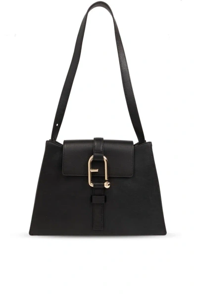 Furla Nuvola Logo Buckle Small Shoulder Bag In Black