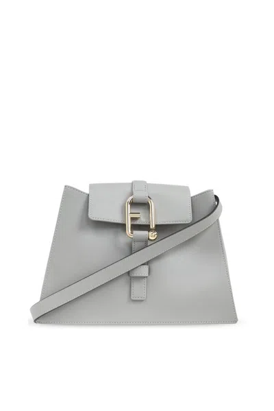 Furla Nuvola Logo Buckle Small Shoulder Bag In Grey