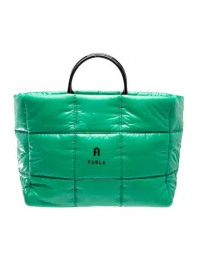 Pre-owned Furla Nylon Top Handle Bag In Green