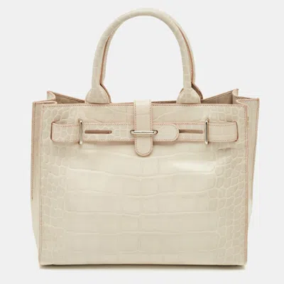 Pre-owned Furla Off White Croc Embossed Leather Medium Greta Tote