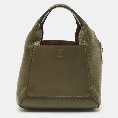 Pre-owned Furla Olive Green Leather Mini Gilda Tote