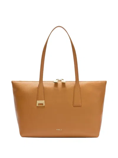 Furla Olivia Calf Leather Tote Bag In Brown