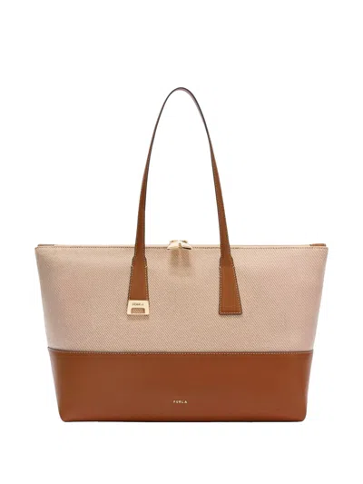 Furla Olivia M Handle Panelled Tote Bag In Neutral