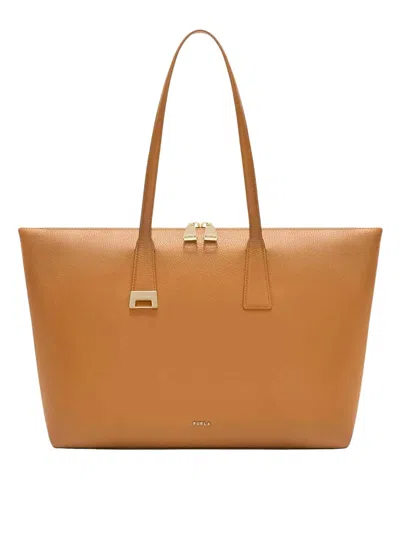 Furla Olivia Borsa Shopping L Tabacco Marrone Pelle Di Vitello Granata Donna In Brown
