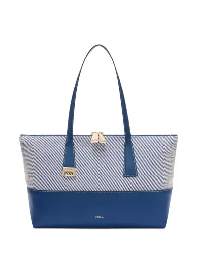 Furla Olivia M Striped Tote Bag In Blue