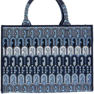 FURLA OPPORTUNITY BAG IN BLUE LOGOED FABRIC BLUE