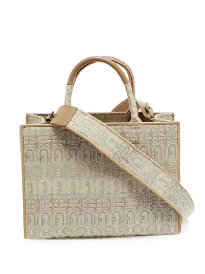 Pre-owned Furla Opportunity Jacquard Tote Bag In Neutral