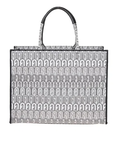 Furla Opportunity L Black And White In Jacquard Fabric In Rosa