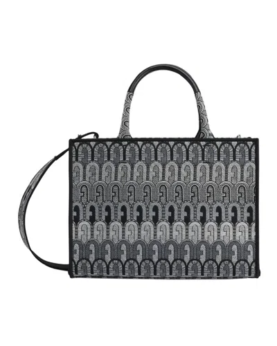 Furla Opportunity Small Tote Bag In Toni Black Denim In Grey