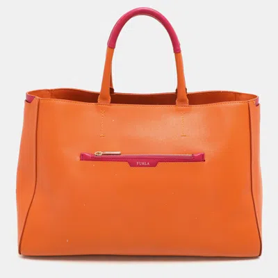 Pre-owned Furla Orange/magenta Leather Tote