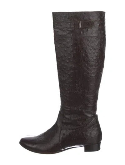 Pre-owned Furla Ostrich Riding Boots In Black
