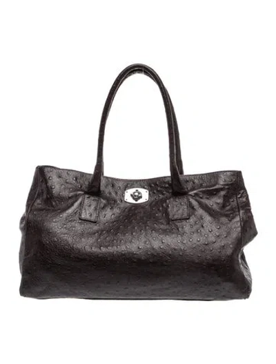 Pre-owned Furla Ostrich Top Handle Bag In Gray