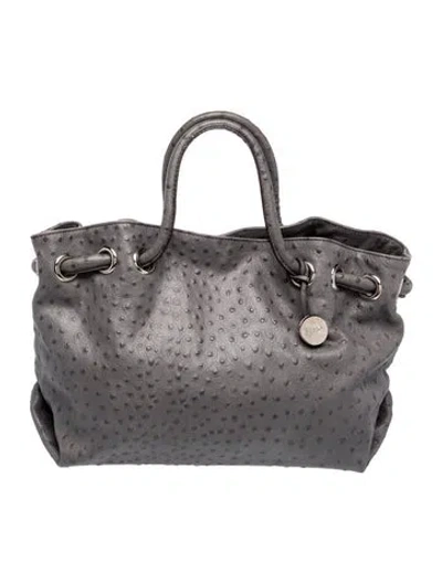 Pre-owned Furla Ostrich Top Handle Bag In Grey