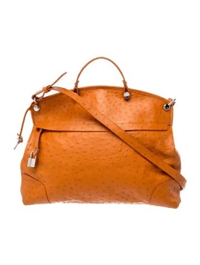 Pre-owned Furla Ostrich Top Handle Bag In Orange
