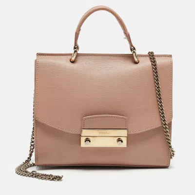 Pre-owned Furla Pale Pink Saffiano Leather Metropolis Flap Top Handle Bag