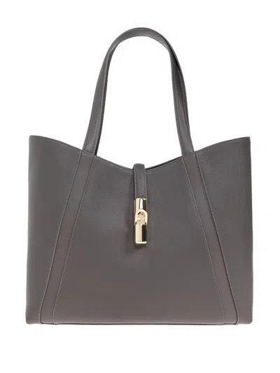 Furla Panelled Clasp Tote Bag In Gray