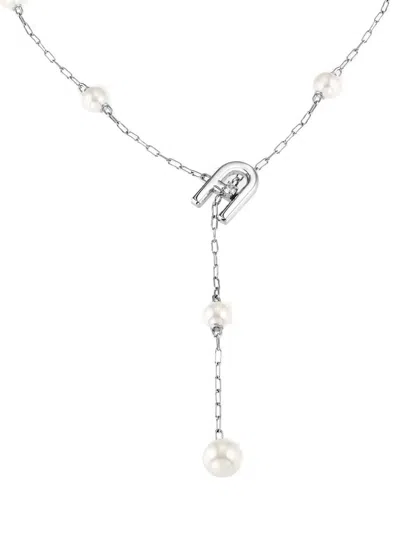 Furla Pearl-embellished Pendant Necklace In Metallic