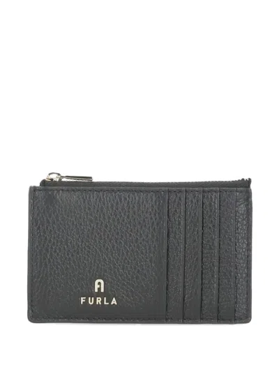 Furla Pebbled-leather Zip Card Holder In Black