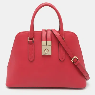 Pre-owned Furla Peggy Fuchsia Leather Satchel In Pink