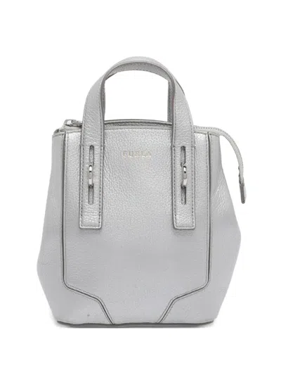 Pre-owned Furla Mini Perla Leather Tote Bag In Silver
