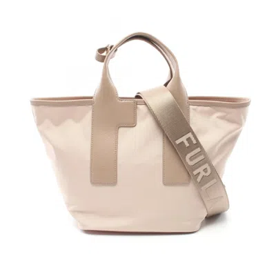 Furla Pink Leather Nylon Canvas Handbag In Multi