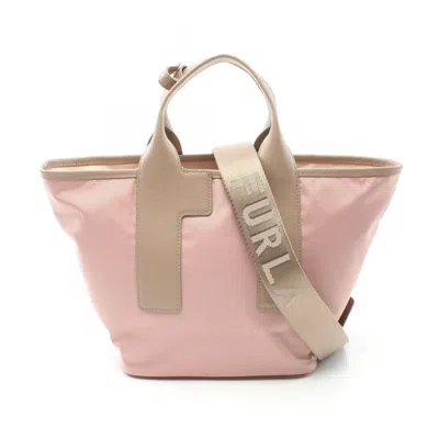 Furla Pink Leather Nylon Canvas Tote Bag In Beige, Pink