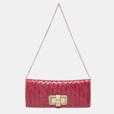 Pre-owned Furla Pink Woven Leather Turnlock Clutch