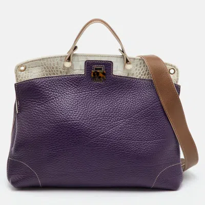 Pre-owned Furla Piper Cartella Small Multicolor Leather And Croc Embossed Leather Top Handle Bag