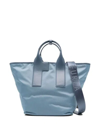 Furla Piuma L Leather-trimmed Tote Bag In Blue