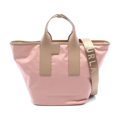 Furla Piuma L Nylon Leather Tote Bag In Pink