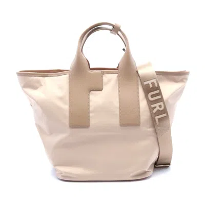 Furla Piuma L Nylon Leather Tote Bag In Sand