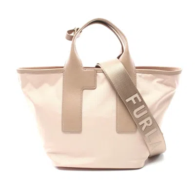 Furla Piuma M Leather Nylon Canvas Handbag In Sand